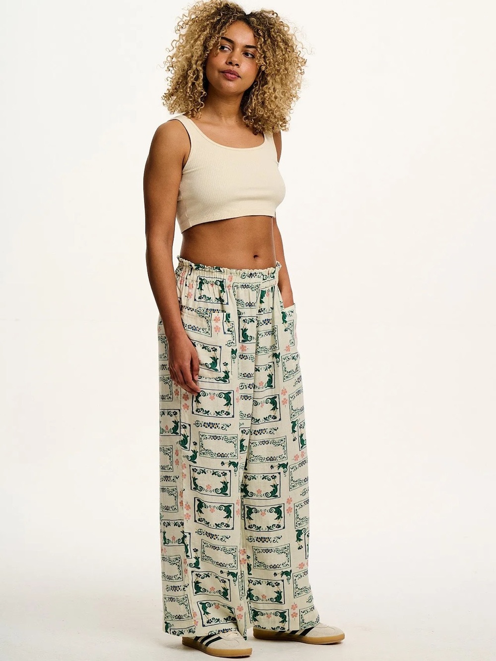 NWOT Lucy & Yak Sierra Wide Leg Cotton Trousers Sweet Pea Print Size XL